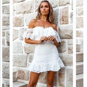 Selfie Leslie Mykonos Off-Shoulder Crochet Lace Dress — White — Size XS